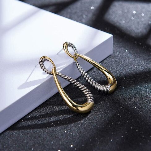 Dangle Earrings for Women Designer Brand Unique 2 Tone Gold & Silver Statement Drop Earring Jewelry Gift in Saudi Arabia