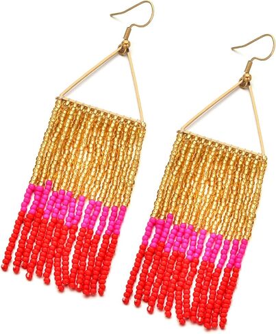 Women Boho Long Tassel Earrings Dangle Beaded Earrings Fashion Accessories in Saudi Arabia