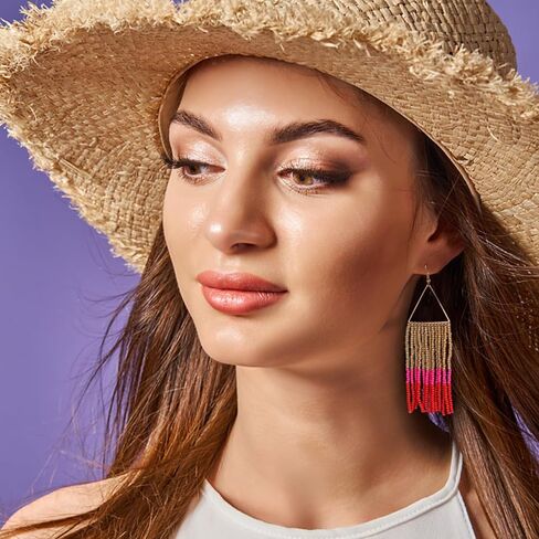 Women Boho Long Tassel Earrings Dangle Beaded Earrings Fashion Accessories in Saudi Arabia