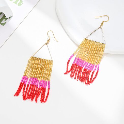 Women Boho Long Tassel Earrings Dangle Beaded Earrings Fashion Accessories in Saudi Arabia