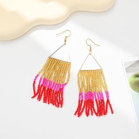 Women Boho Long Tassel Earrings Dangle Beaded Earrings Fashion Accessories in Saudi Arabia