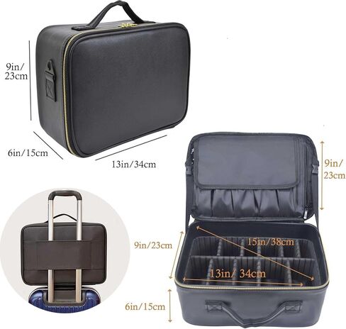 Travel Makeup Train Case Large Compacity Waterproof Makeup Cosmetic Case Portable Makeup Brush Organizer Artist Storage Bag with Adjustable Dividers and Strap (Large-Black) in Saudi Arabia