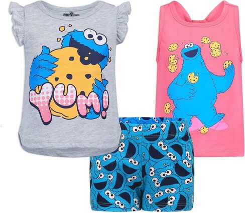 تي شيرت للفتيات من Sesame Street Elmo أو Cookie Monster، قميص بدون أكمام ومجموعة قصيرة للرضع والأطفال الصغار in Kuwait