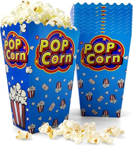 [46 oz, 50-Count, Blue Pop] Paper Popcorn Boxes, Disposable Buckets in Saudi Arabia