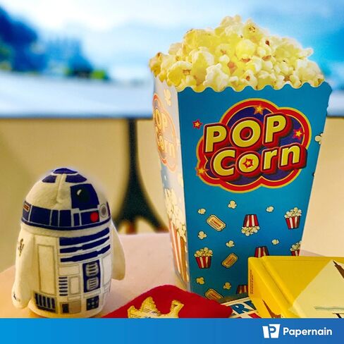 [46 oz, 50-Count, Blue Pop] Paper Popcorn Boxes, Disposable Buckets in Saudi Arabia