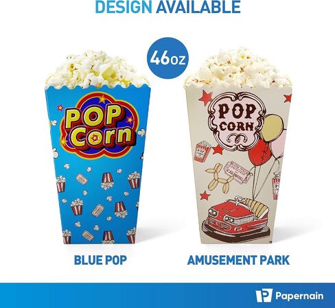 [46 oz, 50-Count, Blue Pop] Paper Popcorn Boxes, Disposable Buckets in Saudi Arabia