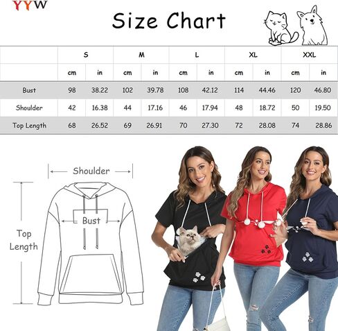 YYW Women Short Sleeve Hoodie Kangaroo Pocket Pet Pouch Holder Carrier Shirt Top Pullover Sweatshirt in Saudi Arabia