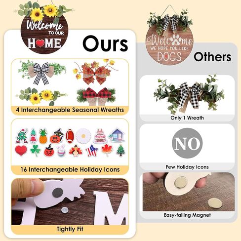 Seasonal Welcome Sign Front Door Decoration, Sublaga Welcome Sign for Front Door, Round Wood Wreaths, Farmhouse, Porch, for All Seasons Holiday Halloween Thanksgiving Christmas in Saudi Arabia
