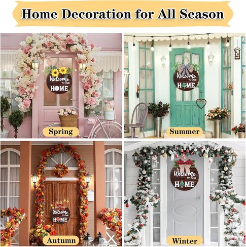 Seasonal Welcome Sign Front Door Decoration, Sublaga Welcome Sign for Front Door, Round Wood Wreaths, Farmhouse, Porch, for All Seasons Holiday Halloween Thanksgiving Christmas in Saudi Arabia