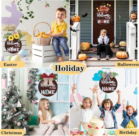 Seasonal Welcome Sign Front Door Decoration, Sublaga Welcome Sign for Front Door, Round Wood Wreaths, Farmhouse, Porch, for All Seasons Holiday Halloween Thanksgiving Christmas in Saudi Arabia