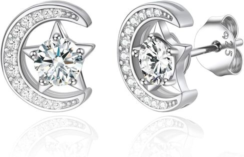 FindChic Sterling Silver Moon Star Earrings with 12 Birthstones Cubic Zirconia Inlaid Birthday Jewelry Gift for Daughter Mother, with Gift Box in Saudi Arabia