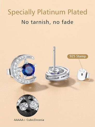 FindChic Sterling Silver Moon Star Earrings with 12 Birthstones Cubic Zirconia Inlaid Birthday Jewelry Gift for Daughter Mother, with Gift Box in Saudi Arabia