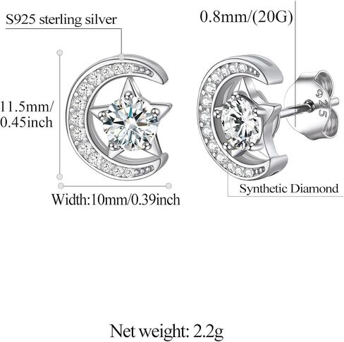 FindChic Sterling Silver Moon Star Earrings with 12 Birthstones Cubic Zirconia Inlaid Birthday Jewelry Gift for Daughter Mother, with Gift Box in Saudi Arabia