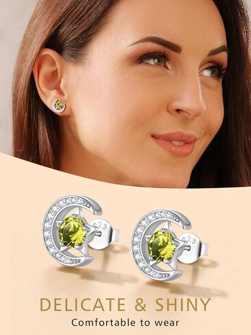 FindChic Sterling Silver Moon Star Earrings with 12 Birthstones Cubic Zirconia Inlaid Birthday Jewelry Gift for Daughter Mother, with Gift Box in Saudi Arabia
