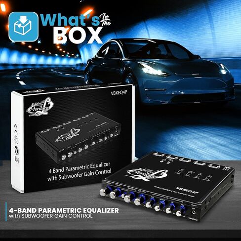 معادل Lanzar 4 Band Parametric - مخرج 7V RMS مع التحكم في مضخم الصوت، حجم نصف Din 7 x 4.1 x 1 بوصة، مدخلات Aux لخط Pre-amp عبر RCA ومقابس الهاتف، الضوء الأزرق، DC 12V مع مشغل عن بعد in Kuwait