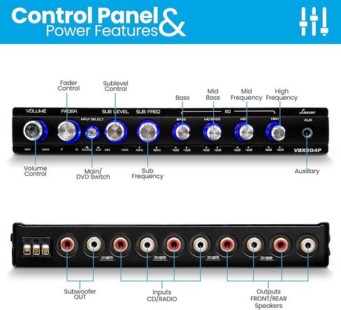 معادل Lanzar 4 Band Parametric - مخرج 7V RMS مع التحكم في مضخم الصوت، حجم نصف Din 7 x 4.1 x 1 بوصة، مدخلات Aux لخط Pre-amp عبر RCA ومقابس الهاتف، الضوء الأزرق، DC 12V مع مشغل عن بعد in Kuwait