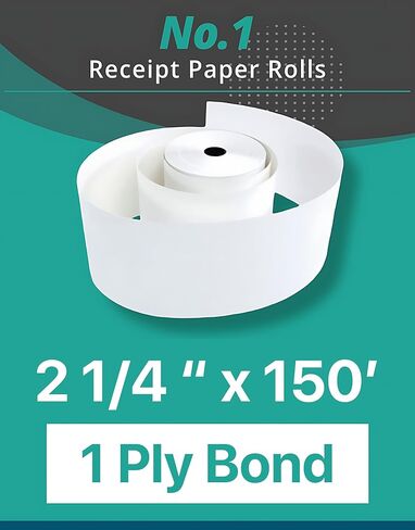2 1/4 × 150 قدم 1 رقائق ورق السندات 2.25 بوصة × 150 بوصة إضافة آلة المطبخ إيصال الطابعة POS تسجيل النقدية متوافق مع حاسبات إبسون SNBC ستار (10 لفات، بوند - 2-1/4 بوصة × 150) in Kuwait