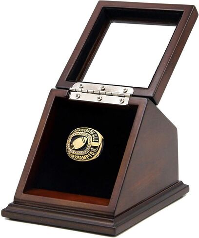 Championship Ring Display Case Box Real Wood and Framed Glass Lid |Single Stand 1 Slot| Gift for Sports Fans in Saudi Arabia
