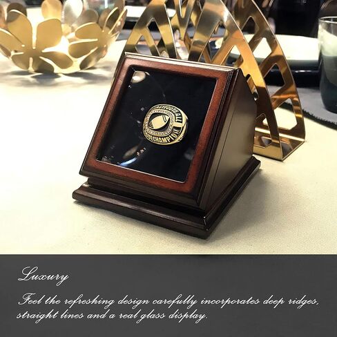 Championship Ring Display Case Box Real Wood and Framed Glass Lid |Single Stand 1 Slot| Gift for Sports Fans in Saudi Arabia