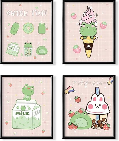 ديكور غرفة مطبخ وردي لطيف - ديكور جدار أنيمي ياباني kawaii لغرفة الطعام - طباعة ملصق جمالي على شكل أرنب ضفدع فراولة لفن جدار غرفة نوم الفتاة المراهقة - هدايا حضانة الأطفال - صور الشقة in Saudi Arabia