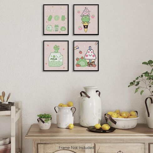 ديكور غرفة مطبخ وردي لطيف - ديكور جدار أنيمي ياباني kawaii لغرفة الطعام - طباعة ملصق جمالي على شكل أرنب ضفدع فراولة لفن جدار غرفة نوم الفتاة المراهقة - هدايا حضانة الأطفال - صور الشقة in Saudi Arabia
