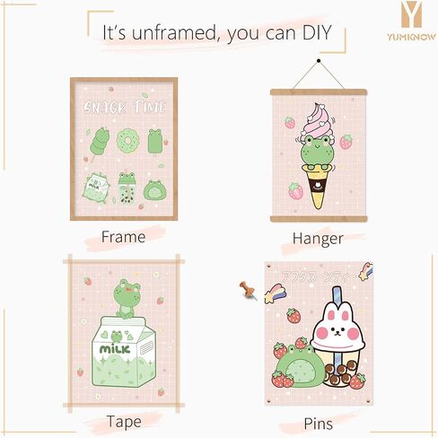 ديكور غرفة مطبخ وردي لطيف - ديكور جدار أنيمي ياباني kawaii لغرفة الطعام - طباعة ملصق جمالي على شكل أرنب ضفدع فراولة لفن جدار غرفة نوم الفتاة المراهقة - هدايا حضانة الأطفال - صور الشقة in Saudi Arabia