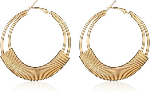 Handmade Gold Hoop Earrings Hypoallergenic Large Geometric Round Circle Earring Dangle Exaggerated Open Hoops Earring Jewelry for Women (B) in Kuwait