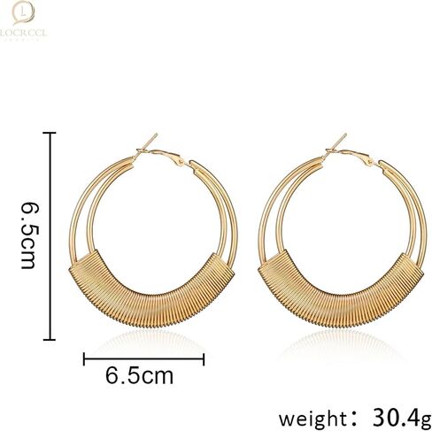 Handmade Gold Hoop Earrings Hypoallergenic Large Geometric Round Circle Earring Dangle Exaggerated Open Hoops Earring Jewelry for Women (B) in Kuwait