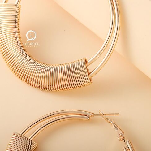 Handmade Gold Hoop Earrings Hypoallergenic Large Geometric Round Circle Earring Dangle Exaggerated Open Hoops Earring Jewelry for Women (B) in Kuwait