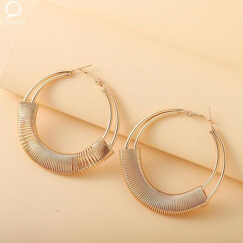 Handmade Gold Hoop Earrings Hypoallergenic Large Geometric Round Circle Earring Dangle Exaggerated Open Hoops Earring Jewelry for Women (B) in Kuwait