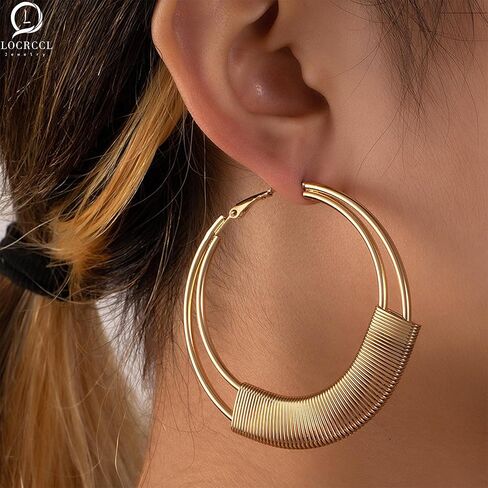 Handmade Gold Hoop Earrings Hypoallergenic Large Geometric Round Circle Earring Dangle Exaggerated Open Hoops Earring Jewelry for Women (B) in Kuwait