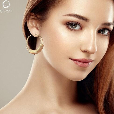 Handmade Gold Hoop Earrings Hypoallergenic Large Geometric Round Circle Earring Dangle Exaggerated Open Hoops Earring Jewelry for Women (B) in Kuwait