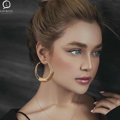 Handmade Gold Hoop Earrings Hypoallergenic Large Geometric Round Circle Earring Dangle Exaggerated Open Hoops Earring Jewelry for Women (B) in Kuwait