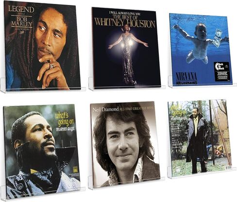 Sooyee 6 عبوات من حامل الفينيل الشفاف، رف تثبيت على الحائط لسجل الفينيل مقاس 7 بوصات EP فردي، أغطية ألبوم أكريليك لديكور الحائط في مكتب المنزل، عرض رف التسجيل، تخزين سجل LP in Kuwait