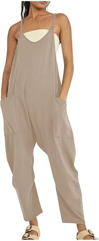HAILTH Rompers for Women Casual Summer Jumpsuits Sleeveless Loose Spaghetti Strap Overalls Jumpers in Kuwait