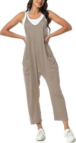 HAILTH Rompers for Women Casual Summer Jumpsuits Sleeveless Loose Spaghetti Strap Overalls Jumpers in Kuwait