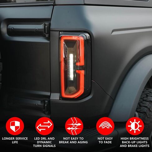 ضوء الذيل متوافق مع 2021-2024 مصباح Ford Bronco Tail Lamp LED المدخن الخلفي استبدال مصباح الفرامل الخلفي لملحقات Ford Bronco 2021 2022 2023 2024 (زوج من 2، مدخن) in Kuwait