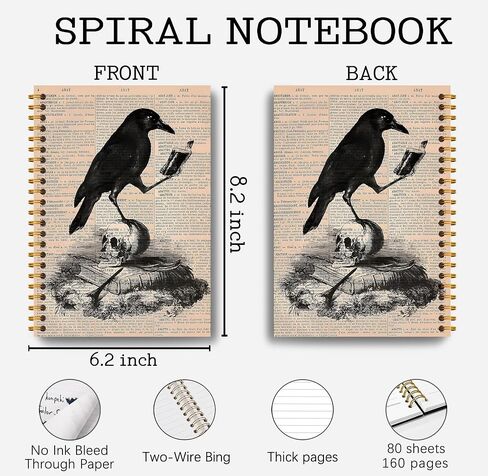 Dark Academia Floral Raven Notebook for Women - Gothic Goth Journal, Witchy Journal Notebook, Witch Stuff, Gothic Office Supplies, Halloween Notebook, Dark Cottagecore Spiral Notebook 5.5x8.3 in Kuwait