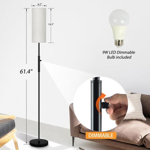 Floor Lamps for Living Room, Modern Standing Lamp, Minimalist Pole Lamp, Stepless Dimmable 9W Bulb Included, Tall Lamp with Linen Shade, Lamps for Bedroom, Office, Kids Room, Reading Light in Saudi Arabia