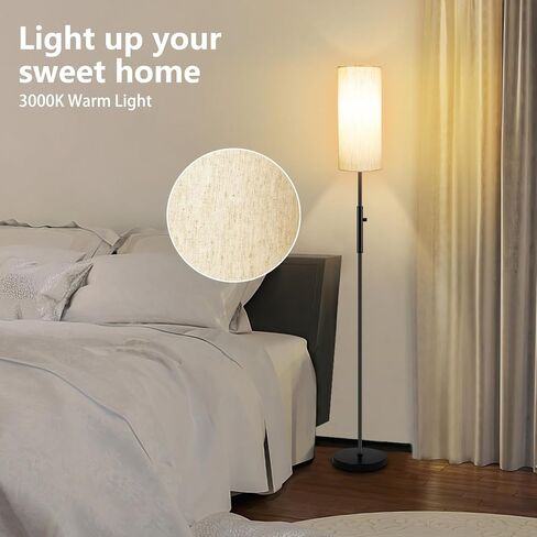Floor Lamps for Living Room, Modern Standing Lamp, Minimalist Pole Lamp, Stepless Dimmable 9W Bulb Included, Tall Lamp with Linen Shade, Lamps for Bedroom, Office, Kids Room, Reading Light in Saudi Arabia