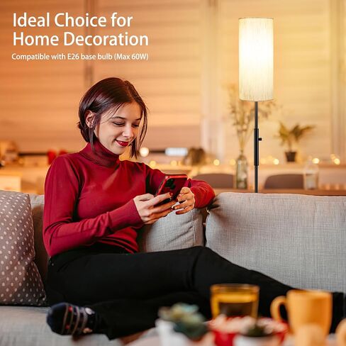 Floor Lamps for Living Room, Modern Standing Lamp, Minimalist Pole Lamp, Stepless Dimmable 9W Bulb Included, Tall Lamp with Linen Shade, Lamps for Bedroom, Office, Kids Room, Reading Light in Saudi Arabia