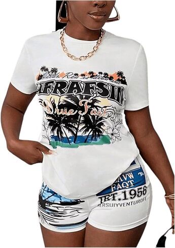 طقم تي شيرت وسروال قصير للسيدات مكون من قطعتين من الملابس الصيفية من SOLY HUX in Kuwait