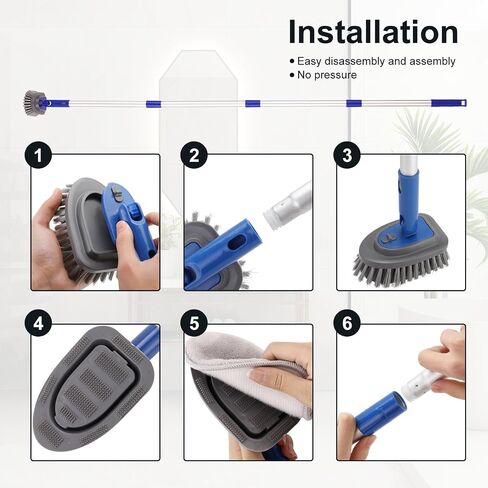 【Upgrade Gear】 5 in 1 Tile Tub Cleaning Brush,Shower Scrubber with 58" Long Handle,Detachable Stiff Bristle Scrub Brush-5 Scouring Pads, 2 Brush Heads for Bathroom Kitchen Wall Tub Tile Sink in Saudi Arabia