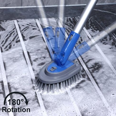【Upgrade Gear】 5 in 1 Tile Tub Cleaning Brush,Shower Scrubber with 58" Long Handle,Detachable Stiff Bristle Scrub Brush-5 Scouring Pads, 2 Brush Heads for Bathroom Kitchen Wall Tub Tile Sink in Saudi Arabia