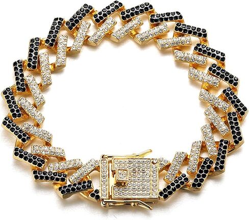 Halukakah Cuban Link Chain for Men FUJI - 13MM Iced Out Diamond Gold Chain - 18k Real Gold Plated/Platinum White Gold Finish Necklace - Hand Set Multicolor Lab Diamonds - Gift for Him in Kuwait