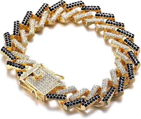 Halukakah Cuban Link Chain for Men FUJI - 13MM Iced Out Diamond Gold Chain - 18k Real Gold Plated/Platinum White Gold Finish Necklace - Hand Set Multicolor Lab Diamonds - Gift for Him in Kuwait