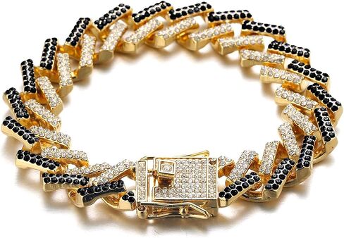 Halukakah Cuban Link Chain for Men FUJI - 13MM Iced Out Diamond Gold Chain - 18k Real Gold Plated/Platinum White Gold Finish Necklace - Hand Set Multicolor Lab Diamonds - Gift for Him in Kuwait