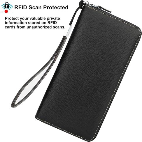 محفظة Lavemi النسائية RFID Blocking 100% جلدية ذات سعة كبيرة وسحاب حول المحفظة وحامل الهاتف ومحفظة السفر ومحفظة السوار in Kuwait
