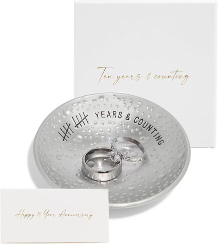 PureRejuva 10th Anniversary Tin Gifts – 4 In., Engraved, Aluminum Wedding Ring Holder Dish & Gift Box – 10 Year Anniversary for Him & 10 Year Anniversary for Her Textured Style in Kuwait