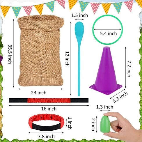 40 Pcs Carnival Games Potato Sack Race Bags Burlap Potato Sacks Egg Spoon Race Game Legged Race Bands Colorful Cones and Rings for Easter Holiday Party Outdoor Game Family Activity in Saudi Arabia
